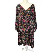 NWT Torrid Long Balloon Sleeve Mini Dress Black Pink Floral Leopard Womens 6X