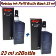2X Rotring Drawing Ink Refill Bottle Black 23 ml Isograph Technical Pen (ฺBlack)