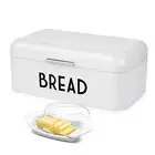 Vintage Metal Bread Box for Kitchen Counter, Bread Bin Storage Container, White