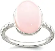[JewelryWeb] 925 Sterling Silver Oval Textured Polished Solid Back Rose Quartz Ring 2mm Wide Band Style-Ring for Women