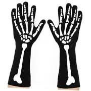 Bone Hand Skeleton Gloves - Skeleton Accessories Stretch Elbow Gloves for