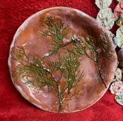 Handmade Pottery Cedar Embedded Design Plate or Tray Red Clay Snow Spatter Glaze