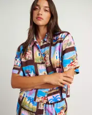 [Jag] Jag Women's Panorama Crop Short Sleeve Shirt In Red Size 14 14 Red