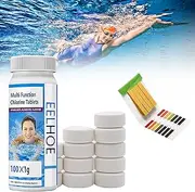 AOMiGT Slow Dissolving Chlorine Tablets for Swimming Pools, Pool Cleaning Tablet, Limescale Avoidance, Multifunctional Pool Chlorine Tablets, Chlorine Stabilisation & Long-Term Effect, 100 g