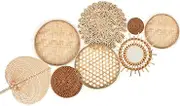 Unittype Boho Wicker Wall Set of 8 Handmade Basket Decor with Rattan Mirror for Bathroom, Bedroom, Living Room