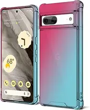 KIOMY Case for Google Pixel 7a Shockproof Bumper Protective Cover Hybrid Design Hard PC Back + Flexible TPU Raised Bezel Slim Fit with Airbags Corners Pink Green Gradients Colors