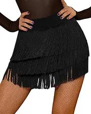 [SEAUR] Latin Skirt Women's Fringe Dance Skirt with Shorts Tango Rumba Cha Cha Samba Training Dance Wear Skirt Length 38-39 cm - EU S-XL = (Asia M-2XL)