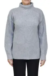 Theory Rib Detail Montana Wool/Cashmere Thick Mock Neck Pullover Lt Grey S $450