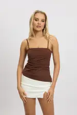 Brown Singlet Top Side Ruched - Size 6XXS, Women's Singlet