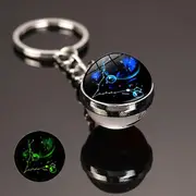 New 12 Constellation key ring Starry Sky Luminous Keychain Time Stone Glass Ball Key Chain Accessories Pendant Key Chain Gifts as the picture Pisce...