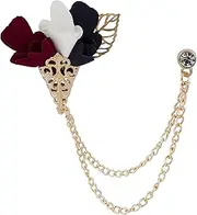 [Knighthood] Men's Maroon White & Navy Blue Flower Bunch With Leaf Hanging Chain Lapel Pin/Brooch Multi (Multi) (KHKN-2017-LP-37)