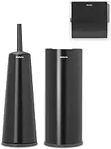 Brabantia 3 Piece Toilet Accessory Set Toilet Brush & Holder, Toilet Roll Holder & Toilet Roll Dispenser (Drill/No Drill Wall Mounting) Matt Black