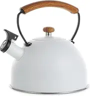 YSSOA Whistling Stovetop Tea Kettle, 3.17 Quart Stainless Steel Teapot with Cool Touch Ergonomic Handle, Hot Water Fast to Boil, White