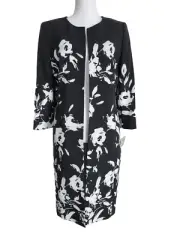 NWT Kasper Open Front Women's Size 6 Long Jacket Blazer Black Vanilla Ice Flora