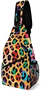 [GHBNK] Colorful Leopard Crossbody Small Sling Backpack Sling Bag for Women Men Travel Hiking Chest Bag Daypack