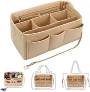 EXFU Handbag Organiser, Felt Bag Organiser with Multiple Compartments, Bag Organiser, Shopper Inner Pocket for Handbags, Handbag Organiser for Women, Tote Bag, Beige