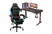 Advwin RGB LED Gaming Desk and Gaming Chair Set Black