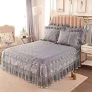 Bed Valance Skirt Bed Skirt Double/Single/King Size Luxury Wrap Around 180 * 220CM Bed Cover Skirt Fitted Valance Sheet Frill Bedspread Ruffled Thicken Breathable Plain Wrinkle Free Easycare