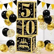 50th Birthday Decorations Boxes for Men- 3PCS Black Gold Happy 50th Birthday Balloons Boxes , 50 Year Old Party Supplies for Men Women