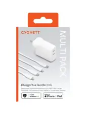 Cygnett ChargePlus60W Dual Wall Charger + 2 x 1M Lightning Cables