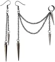 [DAMLENG] Lightweight Unique Black Punk Long Tassel Chain Ear Cuff Earrings 316L Stainless Steel Vintage Barrel Nails Crawler Climer Dangle Drop Earrings for Men Women Unisex