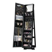 Jewellery Organiser Makeup Storage Cabinet Mirror Armoire 360 Degree Rotating Wood Necklace Earring Ring Holders