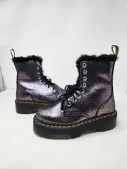Dr. Martens Jadon FL Fur Lined Black Silver Distress Metallic Platform Boot 7