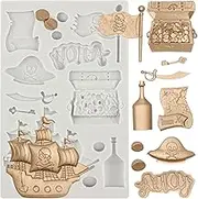MINFEIDMS Pirate Silicone Molds Treasure Chest Pirate Ship Fondant Mold Pirate Flag Map Chocolate Molds for Cake Decorating Cupcake Topper Candy Polymer Clay Gum Paste