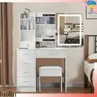 Vanity Table Set Makeup Vanity Desk & Stool Dressing Table w/Mirror & Drawers