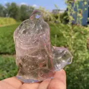 TOP! 0.21kg Carved Natural Clear Quartz Death Skull Crystal Reiki Halloween gift
