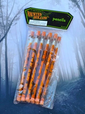New VINTAGE HALLOWEEN GLITTER PLASTIC PUSH UP POINT LEAD PENCILS 10 pack