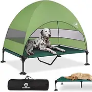 Elevated Dog Bed with Canopy, Raised Outdoor Dog Bed with Powerful Anti-Slip Feet, Portable Pet Bed Cot with Larger Shade, Raised Large Dogs Cooling Bed for Camping