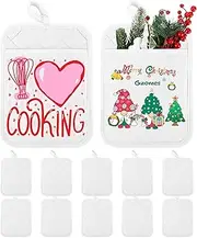 Hoolerry 10 Pieces Christmas Pot Holders with Pocket Sublimation Pot Holders Bulk 7 x 9 Inch Cotton Pot Holders Oven Pot Holders with Hanging Loops Pot Pads for Kitchen Cooking Baking (White)