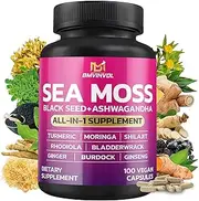 Sea Moss, Black Seed, Shilajit, Ashwagandha + Bladderwrack, Ginger, Moringa, Turmeric, Burdock, Ginseng, Rhodiola Rosea - 100 Capsules