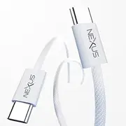 NEXUS 2 Pack 60W USB C to USB C Cable, Type C PD Fast Charging Type C Charger Cable (1 Pack, 1M / 1 Pack, 2M), Nylon Braided, 480Mbps for Galaxy S25 Ultra, iPhone 16, 16 Pro, MacBook, iPad (White)