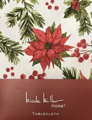 Nicole Miller Red Poinsettia’s Christmas Cotton Cloth Tablecloth 60” X 120”