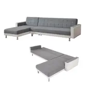 Foret 5 Seater Sofa Bed Modular Corner Lounge Recliner Chaise Couch Fabric Grey White
