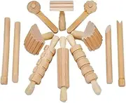 Craftplay Wooden Dough/Clay Tools - Includes 12 Tools for Cutting, Stamping and Rolling Clay & Dough!