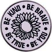 [QUREZA] BE KIND BE BRAVE BE YOU BE TRUE Sunflower Brooch Black And White Lines Sunflower Brooch Badge Inspirational Enamel Pin Brave Person's Jewelry Gift Suitable for Decorating Yourself, Metal, no gemstone