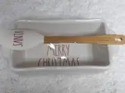 Rae Dunn Christmas White Merry Christmas Mini Loaf Pan Dish w/Santa Spatula New