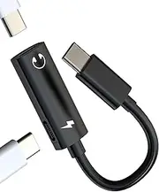 USB C Headphone Jack Adapter(2 in 1) Audio Splitter for Apple iPhone 16 15 Compatible for Samsung Earphone Charger Dual Port Type C DAC Stereo Dongle for iPad Car Power Cable Converter Laptop Android