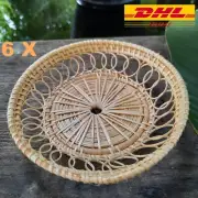 6X Thai Rattan Set Asian Food Fruit Tray Bowl Traditional Wicker Serving 5 inch
