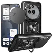 Compatible For Nothing Phone (3a) Pro Case with Slide Camera Lid PC + TPU Kickstand Phone Cover Black
