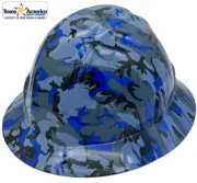 Blue Camo Hydro Dipped Full Brim Hard Hat with Ratchet Suspension