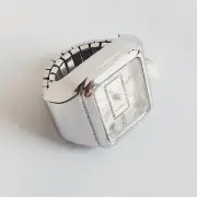 Elastic quartz Ring watch silver w white pearl Face Hand Men wemon USA SHIP