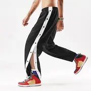 Men's Tear Away Basketball Pants Sweatpants High Split Snap Button Casual Post-Surgery with Pockets