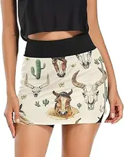 [RPLIFE] Watercolor Horses Cactus Beige Exercise Skort, Women's Athletic Skirts, Womens Summer Skorts 2023