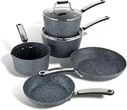 Scoville Expert Neverstick+ 4+1 Piece Cookware Set - Non-Stick Pans Set, 16cm Milk Pan, 18/20cm Saucepans, 20/24cm Frying Pans, Suitable for All Hobs, PFOA Free, Dishwasher Safe, Aluminium, Grey