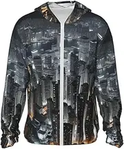 [LHBWCVN] UPF 50+ Light Jacket Full Zip Sun Protection Hoodie for Women Men Long Sleeve Aerial Night of View Hong Kong Sun Shirts