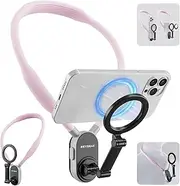 REYGEAK Magnetic POV/Vlog Phone Neck Mount Holder for Magsafe iPhone 16/15/14/13/12 Pro Mini/Plus/Max, Hand Free Chest Stand Video Recording for Mobile Phone Accessory (Sakura Pink)